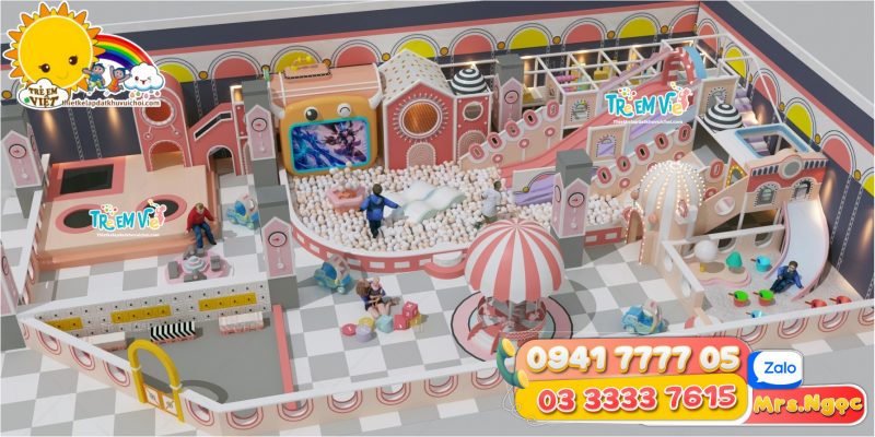 Thiết kế khu vui chơi trẻ em 230m2 hồng pastel