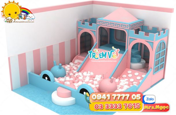 Thiết kế khu vui chơi trẻ em 30m2 tone hồng xanh pastel