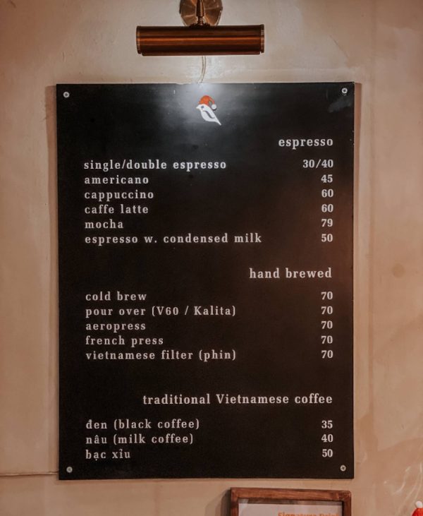 Menu Blackbird Coffee