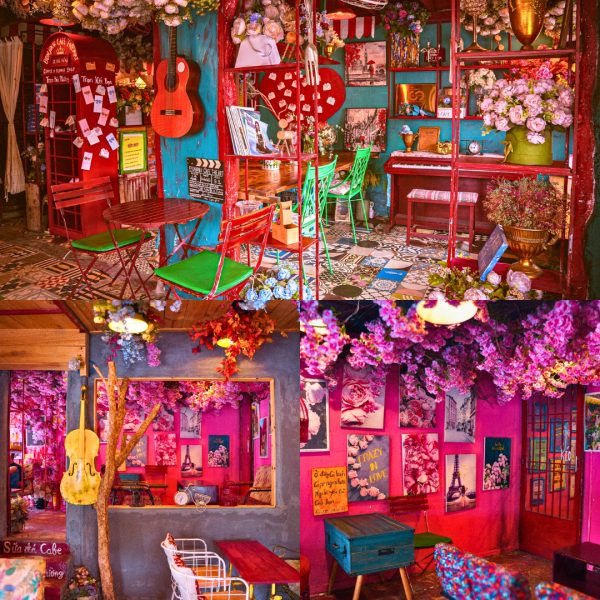 Không gian mang đậm chất Paris với màu đỏ chủ đạo của Bonjour Cafe The Art