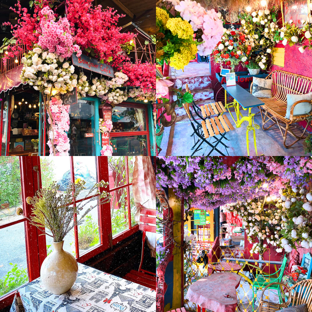 Không gian được "bao phủ" bởi hoa tại Bonjour Cafe The Art