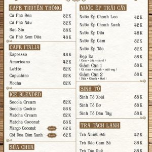Sam Rooftop Coffee Menu