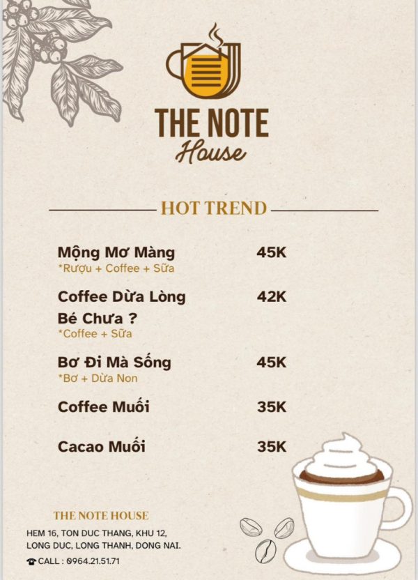 The Note Coffee Menu