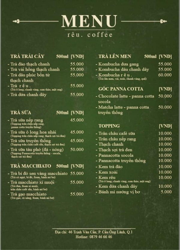 Menu của Rêu Coffee