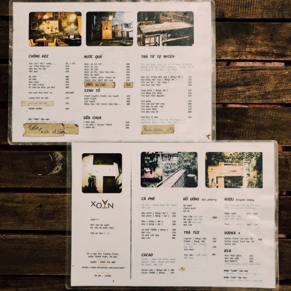 Menu XOAN cafe Hà Nội