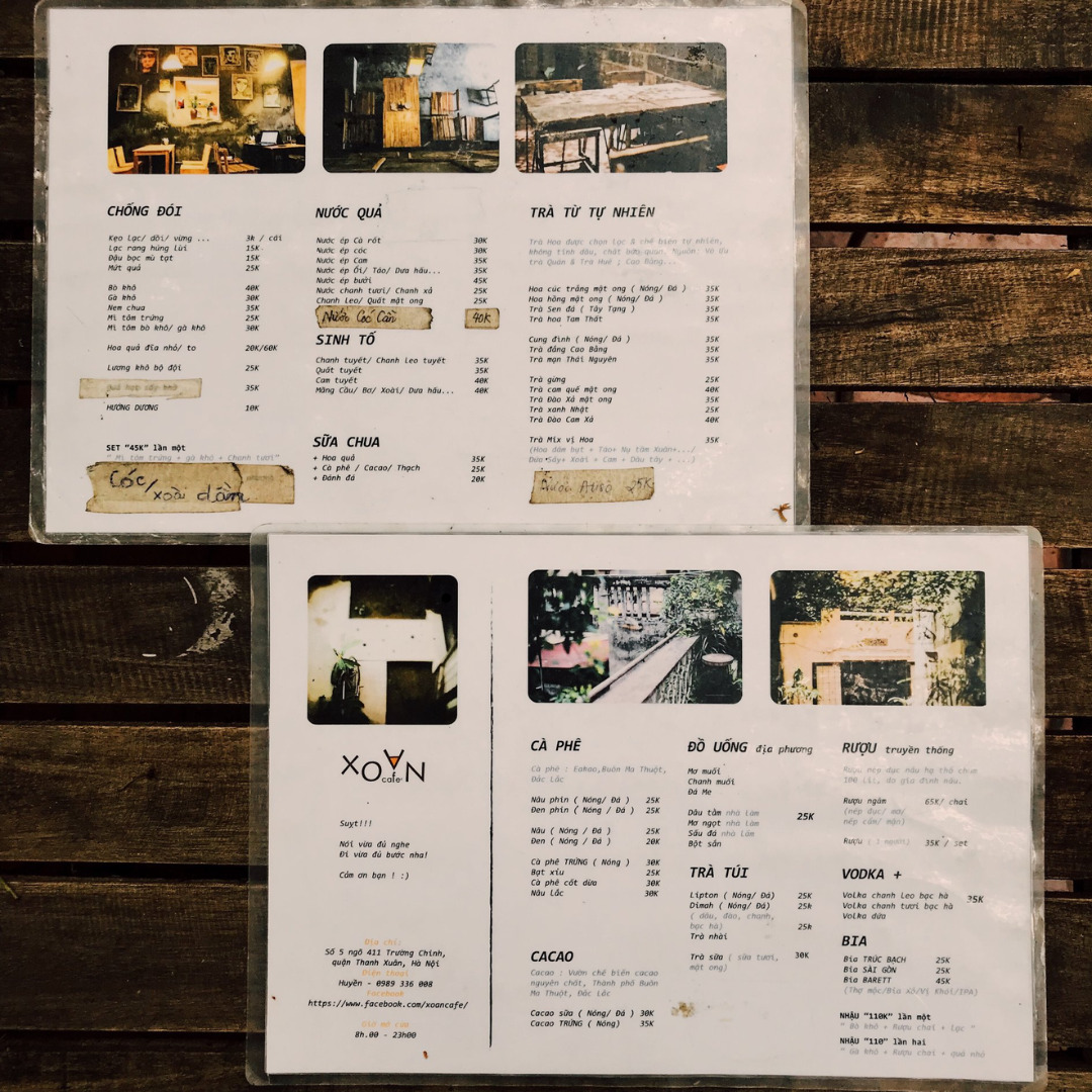 Menu Xoan Cafe