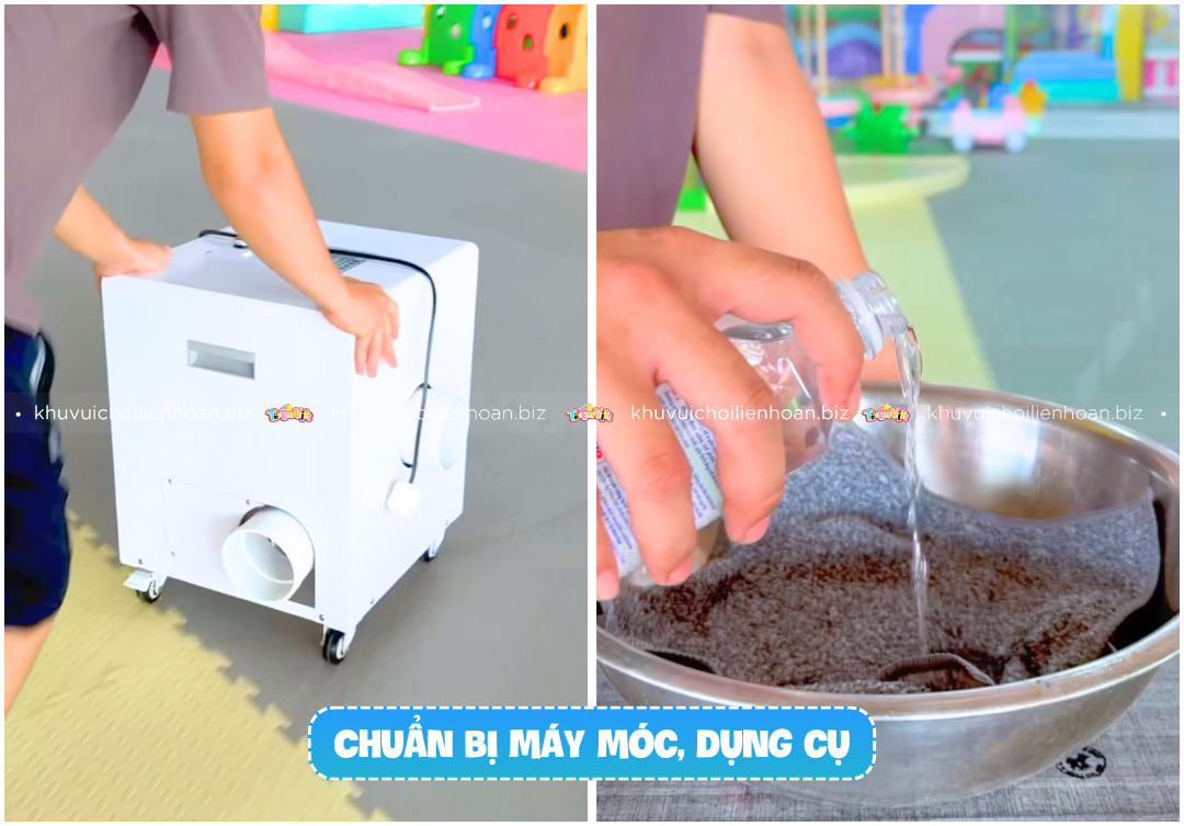 Chuẩn bị thiết bị và dụng cụ cho quy trình vệ sinh khu vui chơi