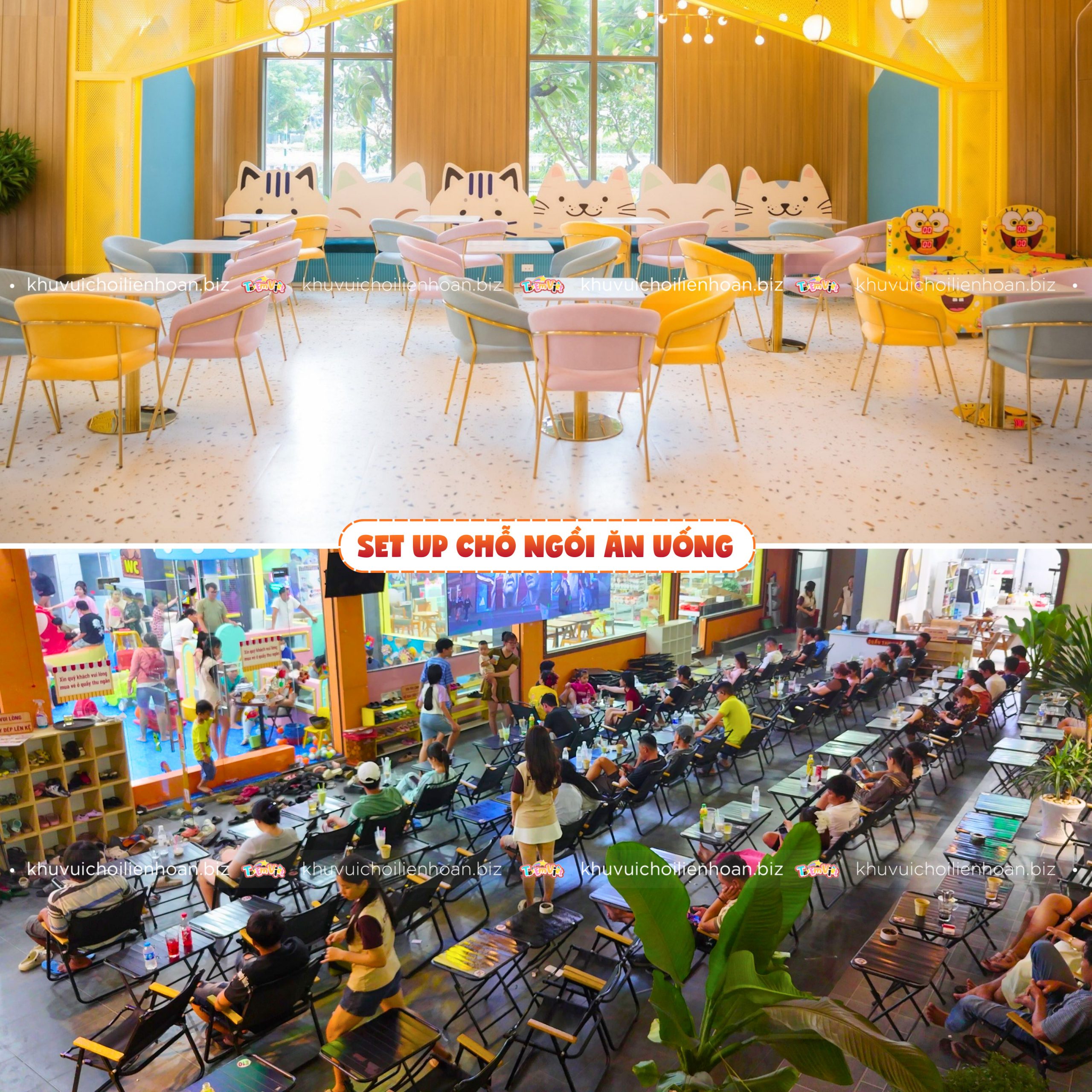 Set up chỗ ngồi ăn uống tại khu vui chơi
