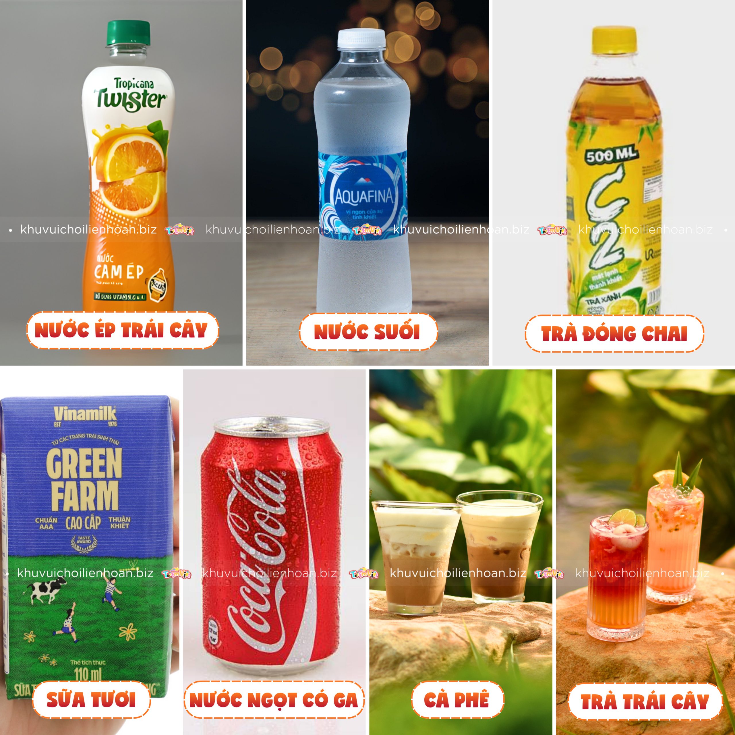 Các món nước uống được bán tại khu vui chơi