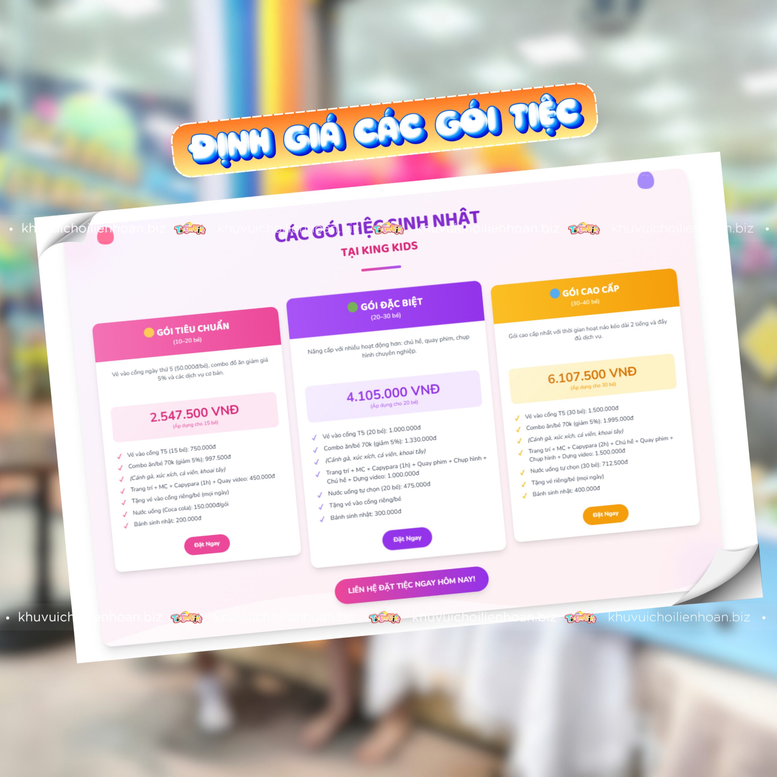 Định giá các gói tiệc sinh nhật