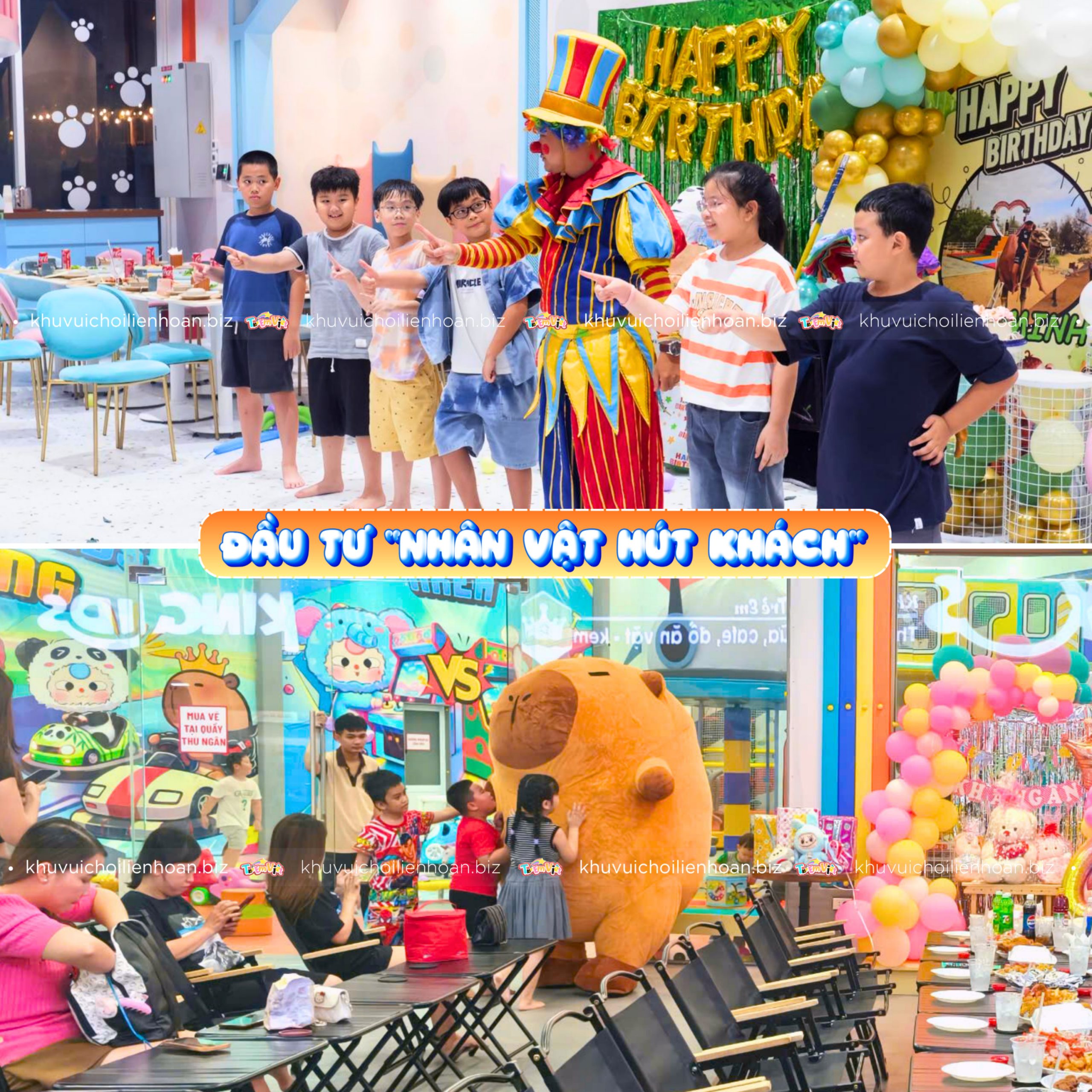 Đầu tư nhân vật hút khách cho tiệc sinh nhật tại khu vui chơi