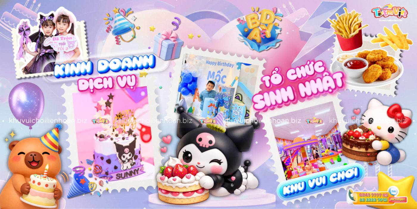 Banner Kinh doanh dịch vụ tổ chức sinh nhật khu vui chơi