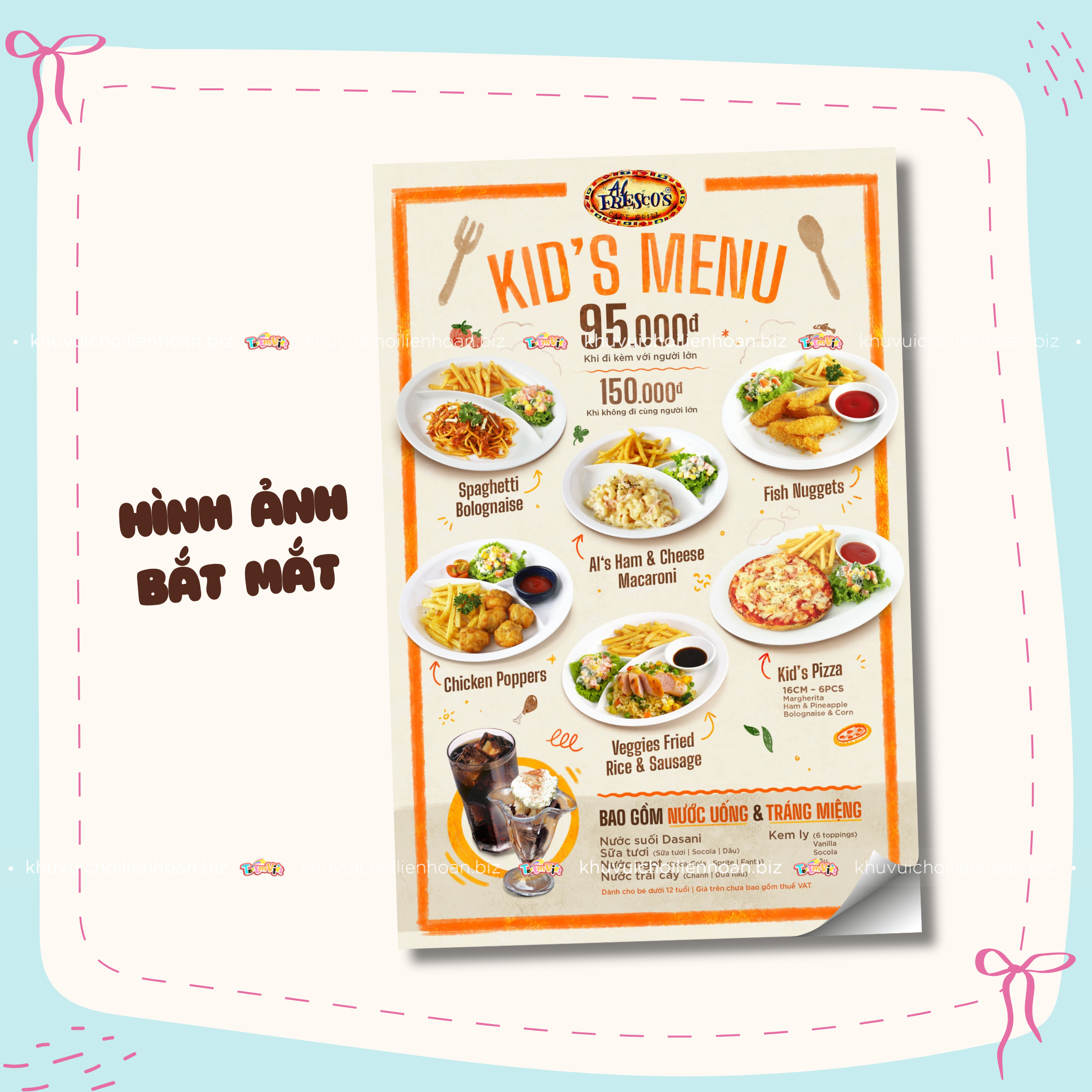 Hình ảnh bắt mắt trong thiết kế menu kids cafe