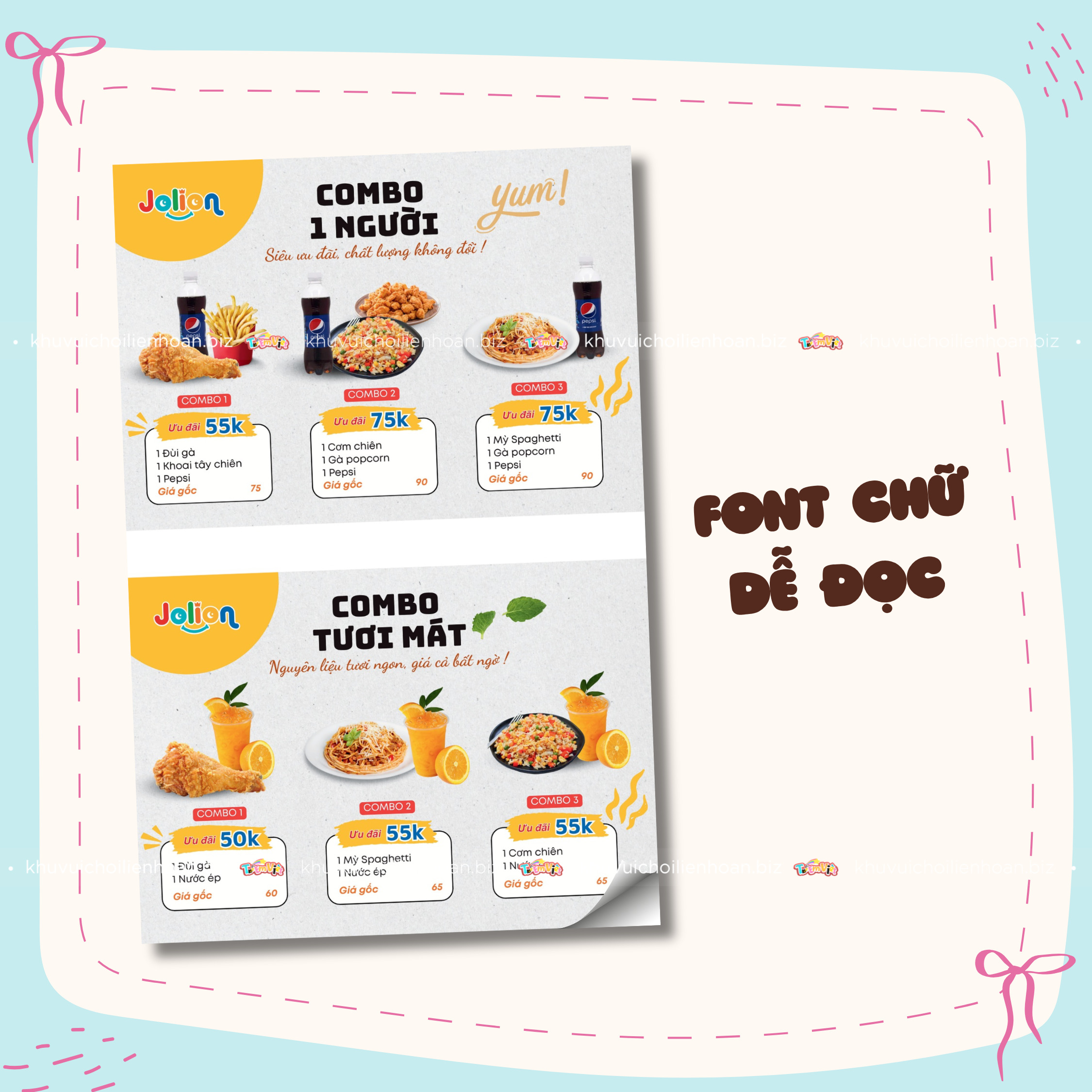 Thiết kế menu kids cafe có font chữ dễ đọc