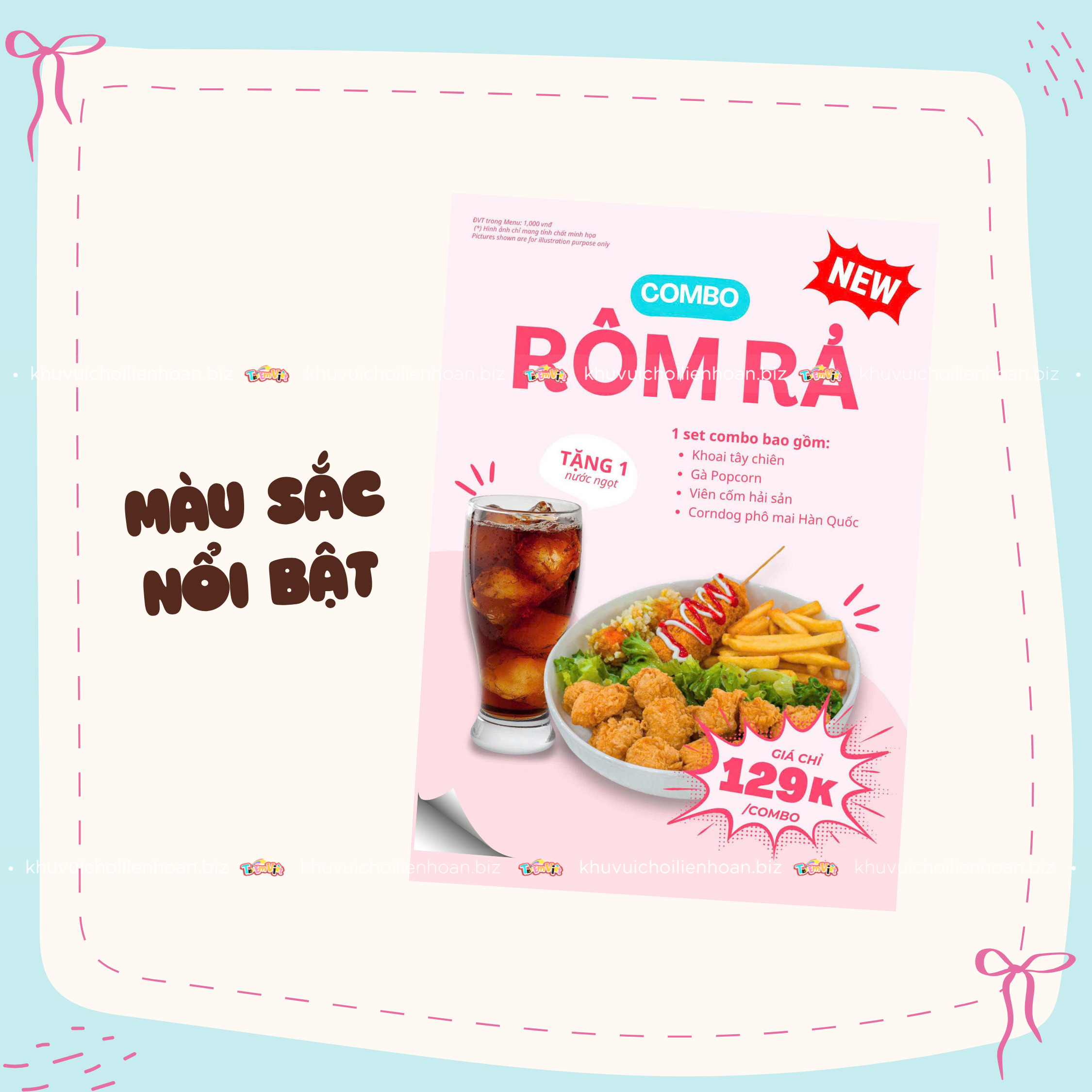 Màu sắc nổi bật của thiết kế menu kids cafe