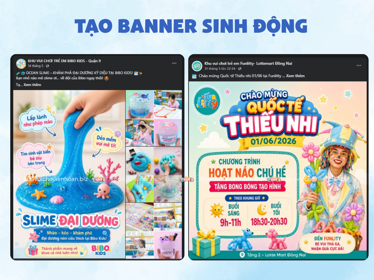 AI tạo các banner quảng cáo khu vui chơi trẻ em sinh động