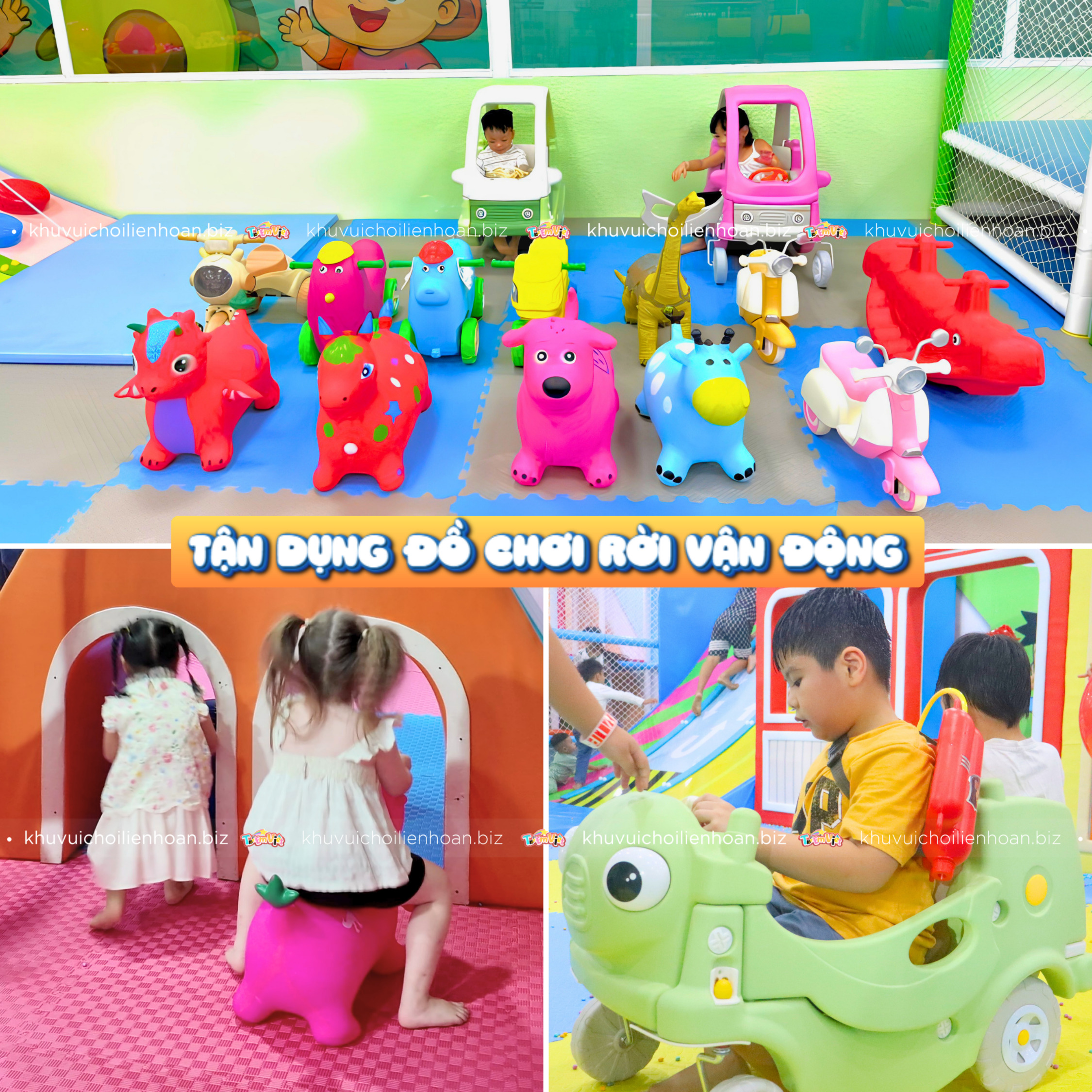 Tận dụng đồ chơi rời vận động lấp khoảng trống trong khu vui chơi