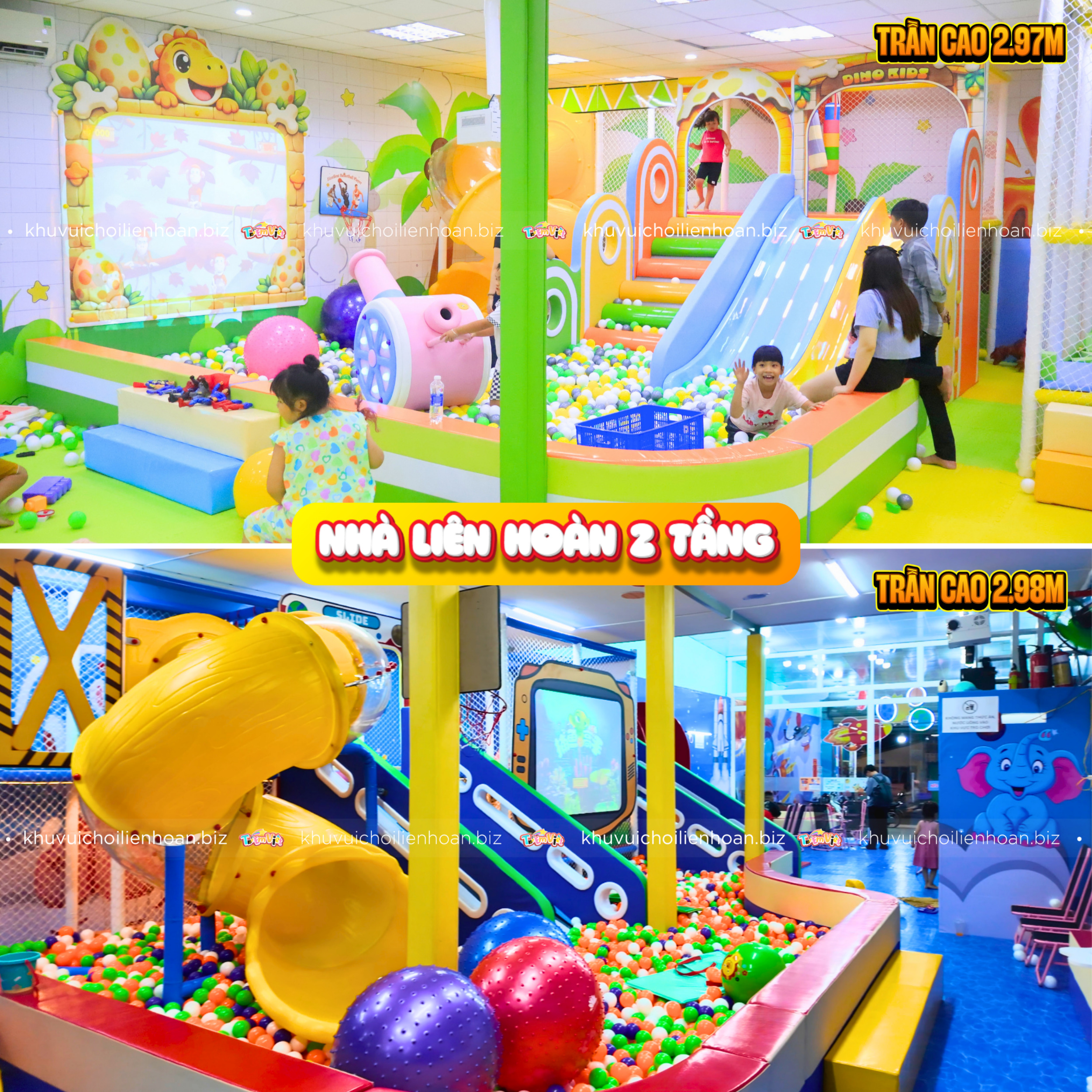 Bố trí nhà liên hoàn 2 tầng trong mặt bằng trần thấp làm khu vui chơi