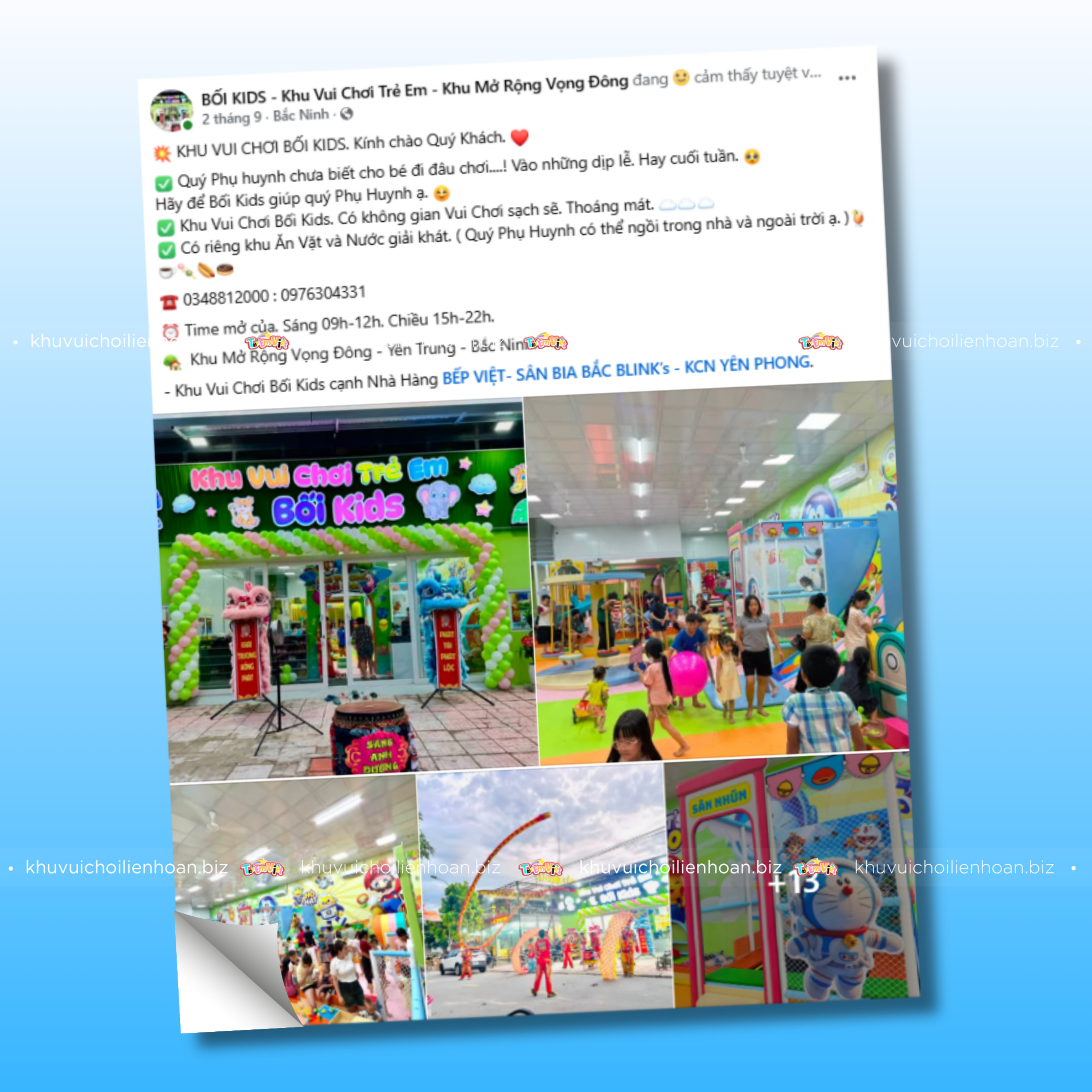 Thông tin rõ ràng trên fanpage tạo trải nghiệm phụ huynh tại khu vui chơi tốt
